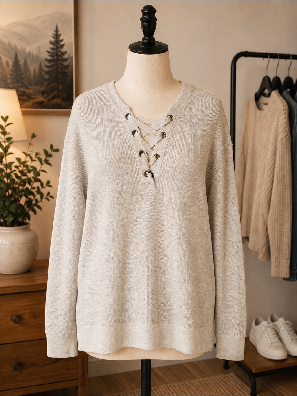 American Eagle Lace-Up V-Neck Women's Sweater